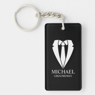 Black Wedding Suit Personalized Groomsmen Keychain