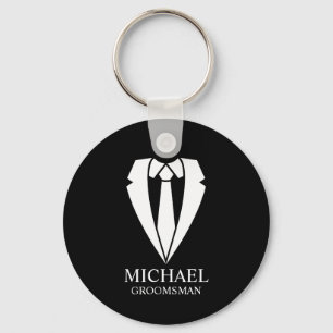 Black Wedding Suit Personalized Groomsmen Keychain