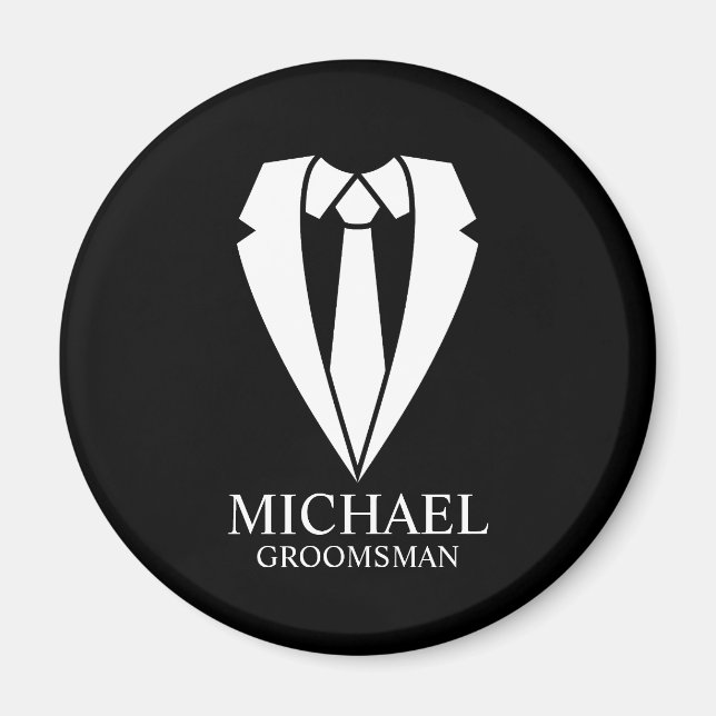 Black Wedding Suit Personalized Groomsmen Magnet (Front)