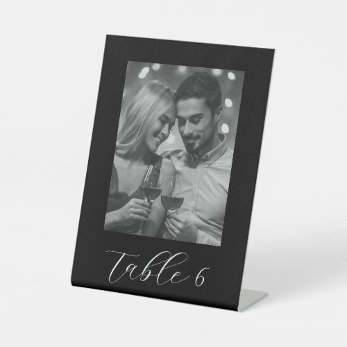 Black Wedding Table Number Black And White Photo Pedestal Sign