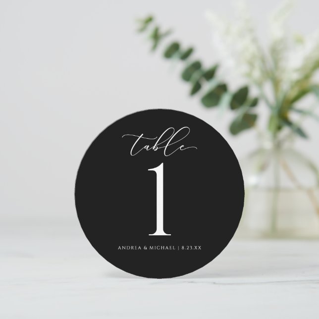 Black Wedding Table Numbers Round - Luxury Script (Standing Front)