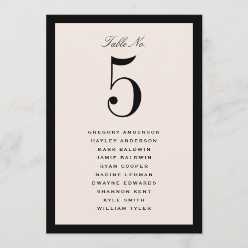 Black Wedding Table Seating Chart Card