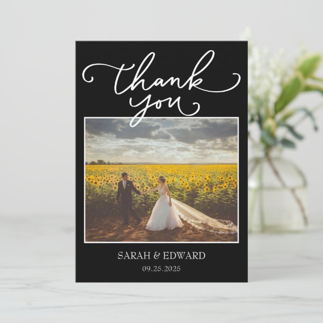 Black Wedding Thank You Card (Standing Front)