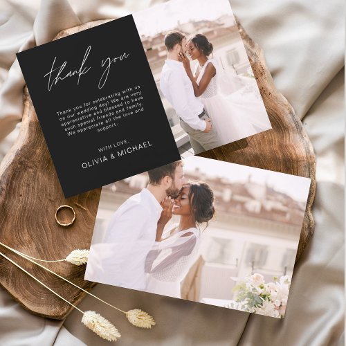 Black Wedding Thank You Photo Simple Elegant