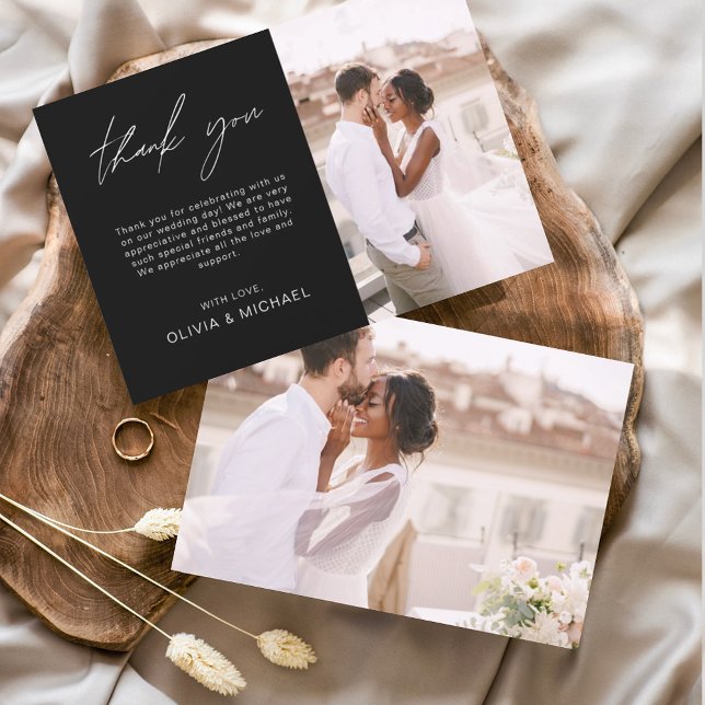 Black Wedding Thank You Photo Simple Elegant Card (Creator Uploaded)