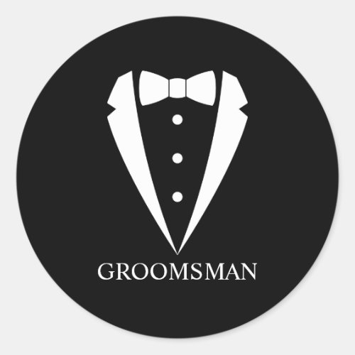 Black Wedding Tuxedo Suit and Bow Tie Groomsmen Classic Round Sticker