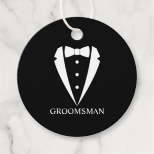 Black Wedding Tuxedo Suit and Bow Tie Groomsmen Favor Tags