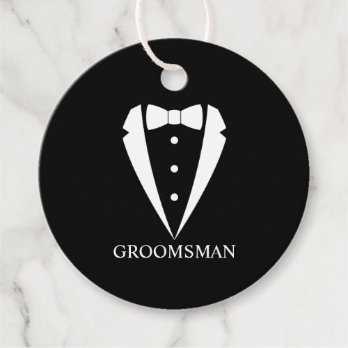 Black Wedding Tuxedo Suit and Bow Tie Groomsmen Favor Tags
