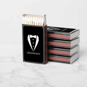 Black Wedding Tuxedo Suit and Bow Tie Groomsmen Matchboxes
