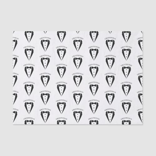 Black Wedding Tuxedo Suit and Bow Tie Groomsmen Tissue Paper