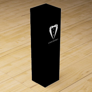 Black Wedding Tuxedo Suit and Bow Tie Groomsmen Wine Box