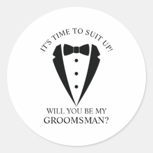 Black Wedding Tuxedo Suit Groomsman Proposal Classic Round Sticker