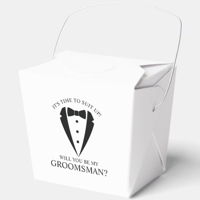 Black Wedding Tuxedo Suit Groomsman Proposal Favor Boxes (Front)