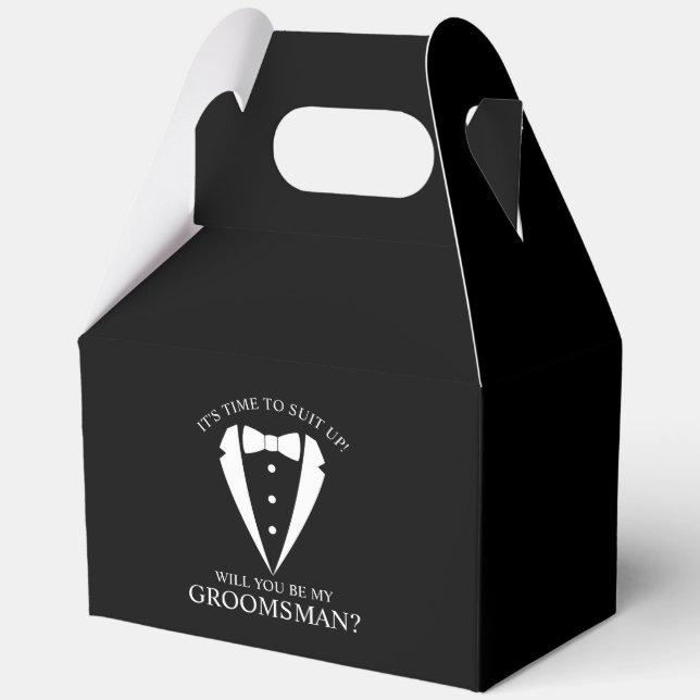 Black Wedding Tuxedo Suit Groomsman Proposal Favor Boxes (Front)