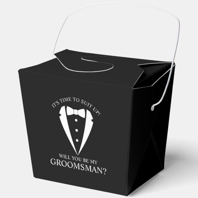 Black Wedding Tuxedo Suit Groomsman Proposal Favor Boxes (Front)