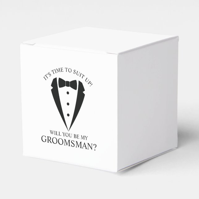 Black Wedding Tuxedo Suit Groomsman Proposal Favor Boxes (Front Side)