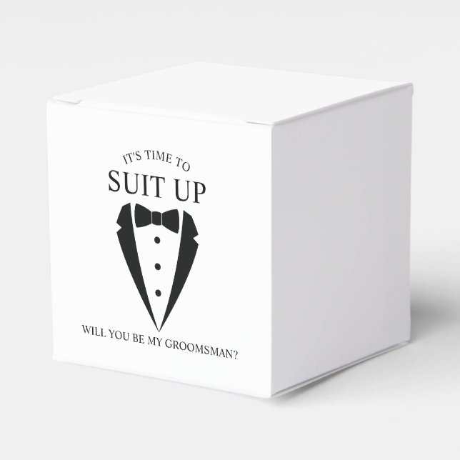 Black Wedding Tuxedo Suit Groomsman Proposal Favor Boxes (Front Side)
