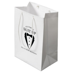 Black Wedding Tuxedo Suit Groomsman Proposal Medium Gift Bag