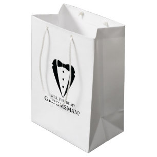 Black Wedding Tuxedo Suit Groomsman Proposal Medium Gift Bag