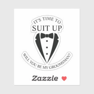Black Wedding Tuxedo Suit Groomsman Proposal Sticker