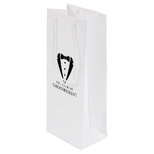 Black Wedding Tuxedo Suit Groomsman Proposal Wine Gift Bag