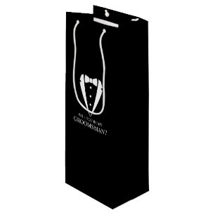 Black Wedding Tuxedo Suit Groomsman Proposal Wine Gift Bag
