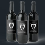 Black Wedding Tuxedo Suit Groomsman Proposal Wine Label<br><div class="desc">Make Your Wedding Unforgettable – Add a personal touch with a groomsman proposal wine label
featuring a tuxedo suit and bow tie illustration with groomsmen proposal message in a classic serif font.</div>