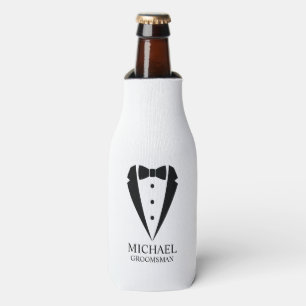 Black Wedding Tuxedo Suit Personalized Groomsmen Bottle Cooler