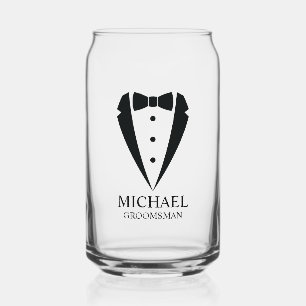 Black Wedding Tuxedo Suit Personalized Groomsmen Can Glass