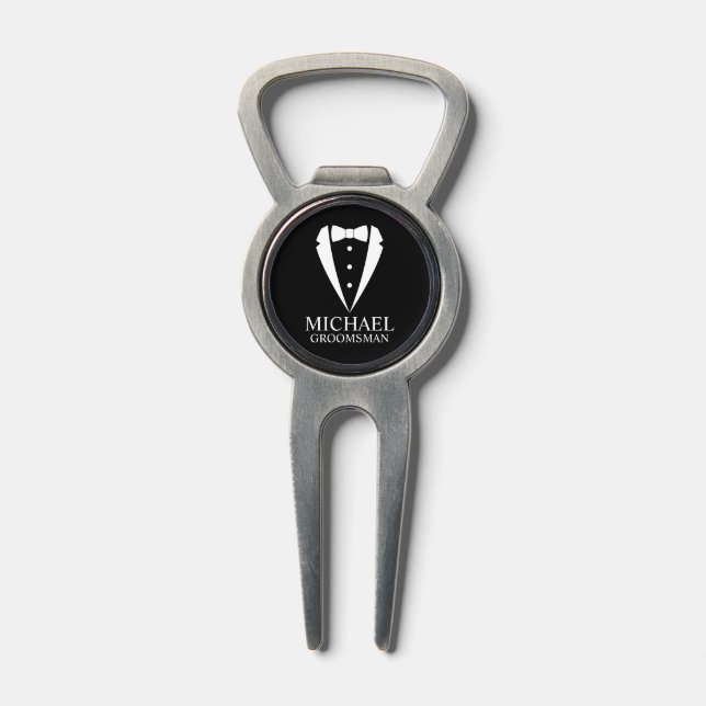 Black Wedding Tuxedo Suit Personalized Groomsmen Divot Tool (Composite)