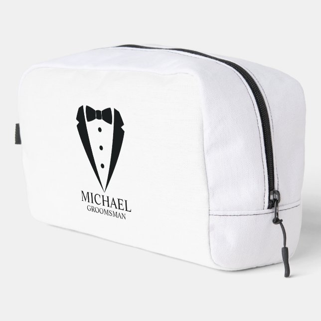 Black Wedding Tuxedo Suit Personalized Groomsmen Dopp Kit (Right Corner)