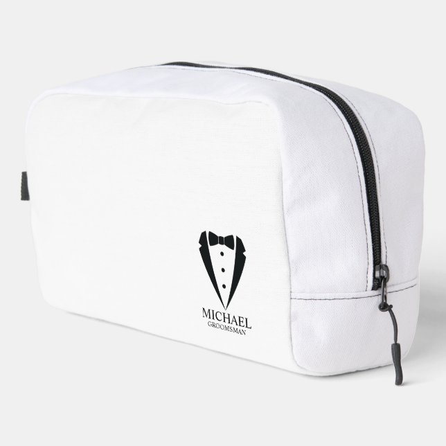 Black Wedding Tuxedo Suit Personalized Groomsmen Dopp Kit (Right Corner)