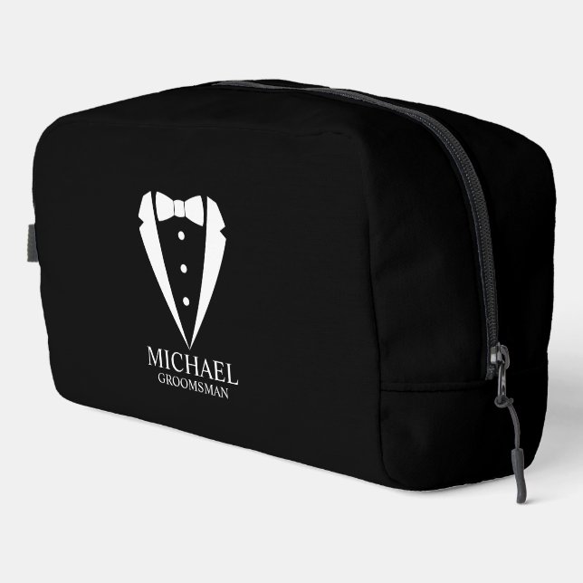 Black Wedding Tuxedo Suit Personalized Groomsmen Dopp Kit (Right Corner)