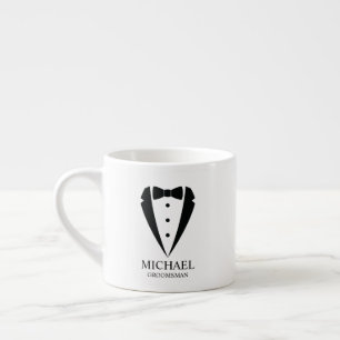 Black Wedding Tuxedo Suit Personalized Groomsmen Espresso Cup
