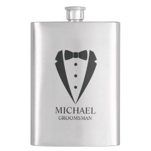 Black Wedding Tuxedo Suit Personalized Groomsmen Flask