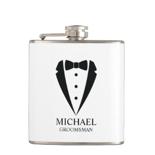 Black Wedding Tuxedo Suit Personalized Groomsmen Flask