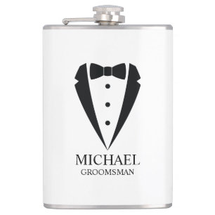 Black Wedding Tuxedo Suit Personalized Groomsmen Flask
