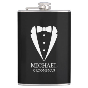 Black Wedding Tuxedo Suit Personalized Groomsmen Flask