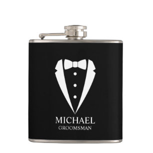 Black Wedding Tuxedo Suit Personalized Groomsmen Flask