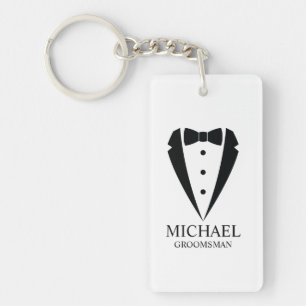 Black Wedding Tuxedo Suit Personalized Groomsmen Keychain