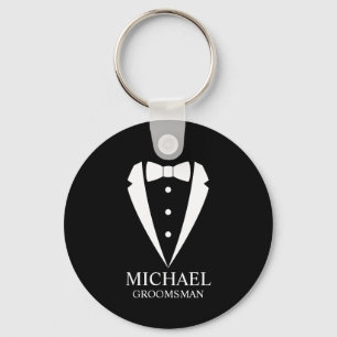 Black Wedding Tuxedo Suit Personalized Groomsmen Keychain