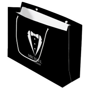 Black Wedding Tuxedo Suit Personalized Groomsmen Large Gift Bag