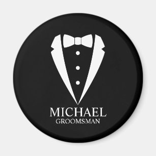 Black Wedding Tuxedo Suit Personalized Groomsmen Magnet