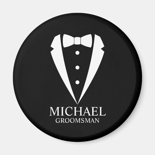 Black Wedding Tuxedo Suit Personalized Groomsmen Magnet (Front)