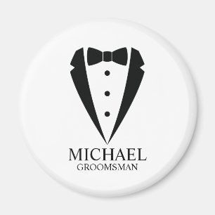 Black Wedding Tuxedo Suit Personalized Groomsmen Magnet