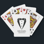 Black Wedding Tuxedo Suit Personalized Groomsmen Poker Cards<br><div class="desc">Make Your Wedding Unforgettable – Add a personal touch with a custom groomsmen gift
featuring a black tuxedo suit and bow tie illustration with a personalized groomsman's name and title in a classic serif font.

 A perfect keepsake for your groomsmen,  best man,  father of the bride,  and more!</div>