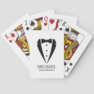 Black Wedding Tuxedo Suit Personalized Groomsmen Poker Cards