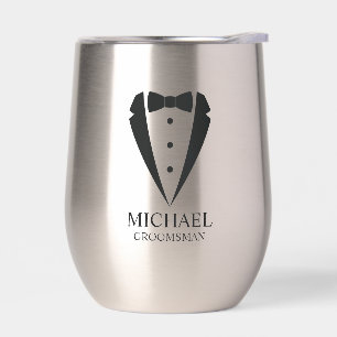 Black Wedding Tuxedo Suit Personalized Groomsmen Thermal Wine Tumbler