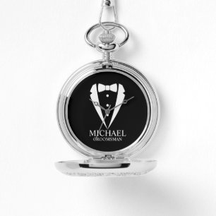 Black Wedding Tuxedo Suit Personalized Groomsmen Watch