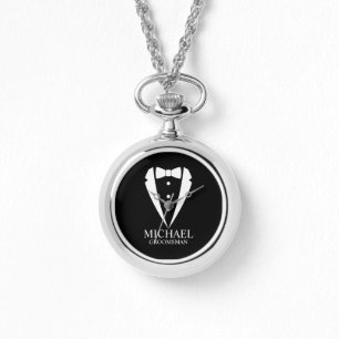 Black Wedding Tuxedo Suit Personalized Groomsmen Watch
